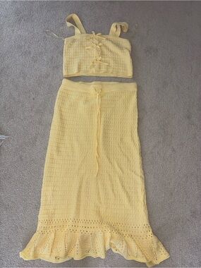 Yellow Maxi Skirt Set — Lightweight Knit Two-Piece